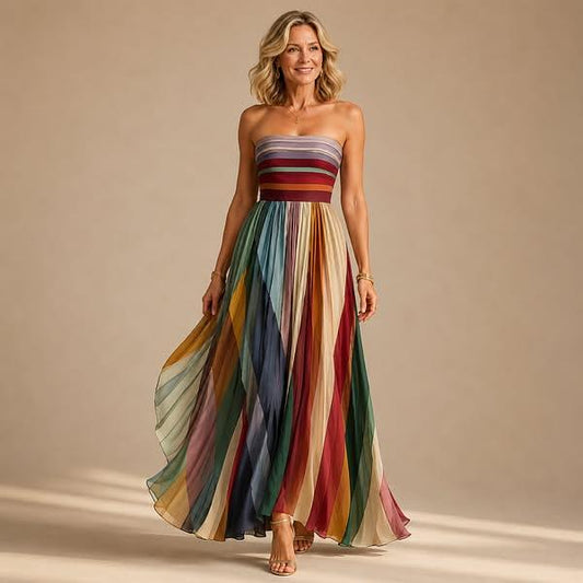 Robe longue évasée à imprimé coloré