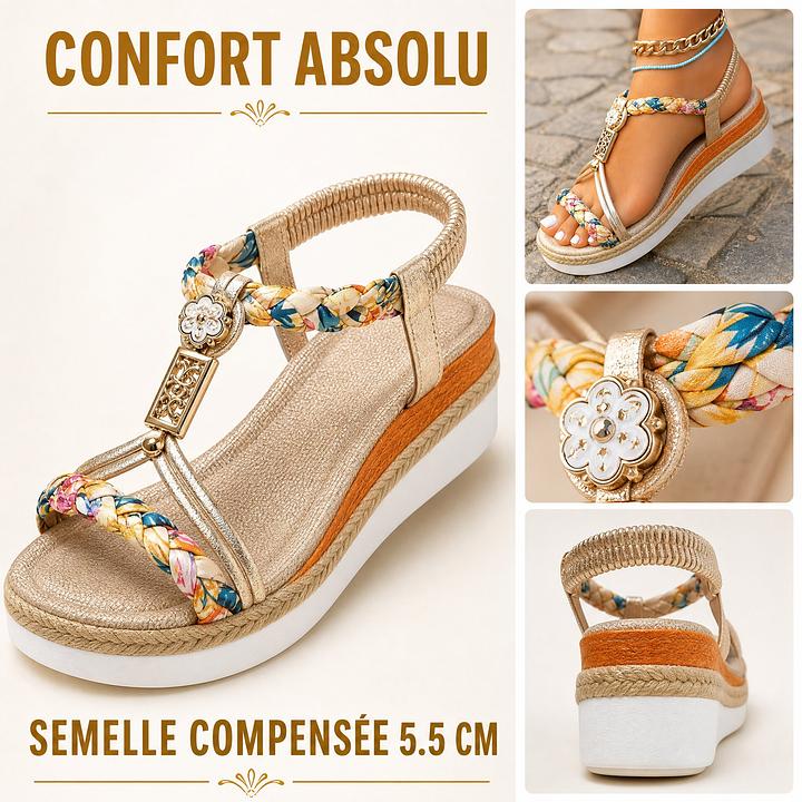 Sandales compensées à perles tissées