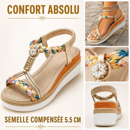 Sandales compensées à perles tissées