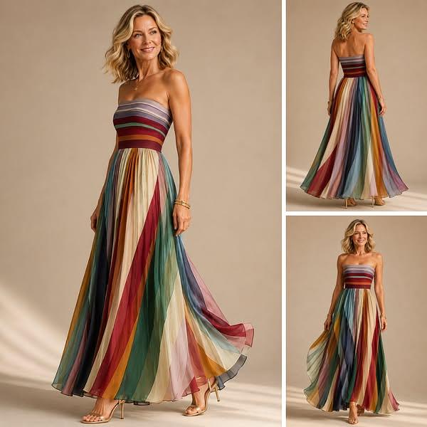 Robe longue évasée à imprimé coloré
